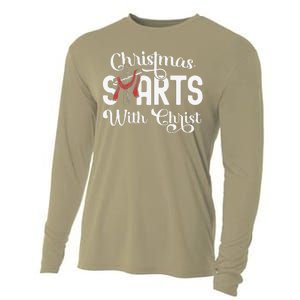 Christmas Starts With Christ Cross Jesus Christian Cooling Performance Long Sleeve Crew