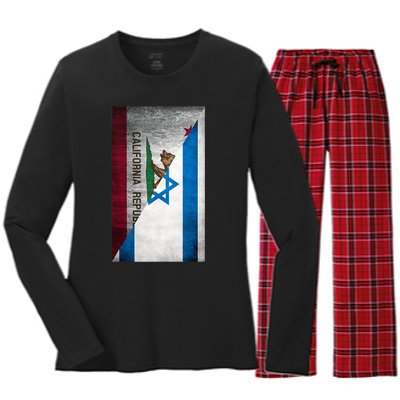 California Stands With Israeli Flag California Flag Women's Long Sleeve Flannel Pajama Set 