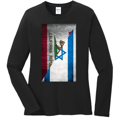 California Stands With Israeli Flag California Flag Ladies Long Sleeve Shirt