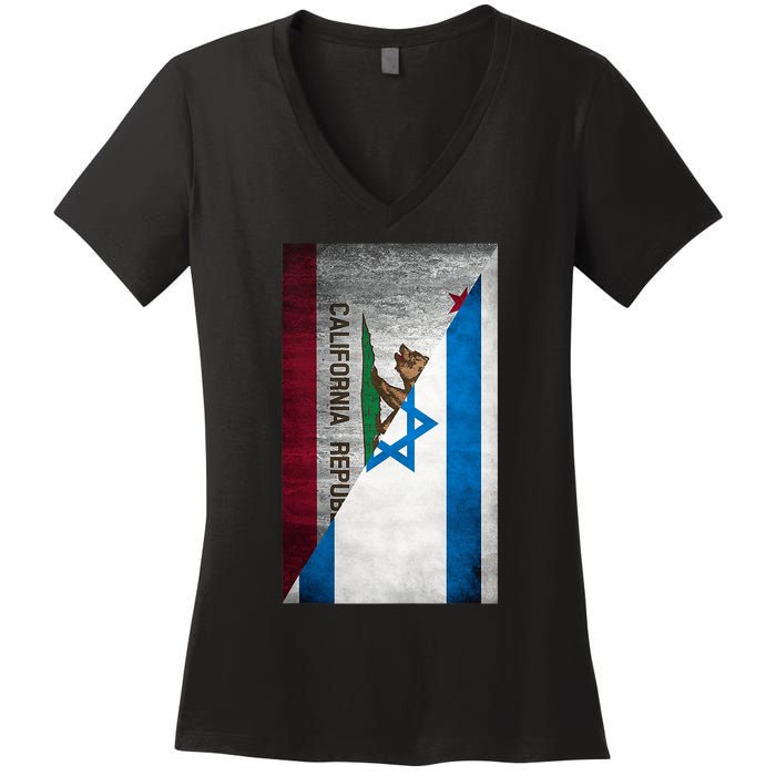 California Stands With Israeli Flag California Flag Women's V-Neck T-Shirt