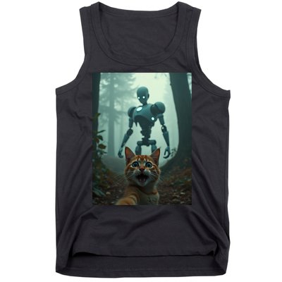 Cat Selfie With Robot Alien Tank Top