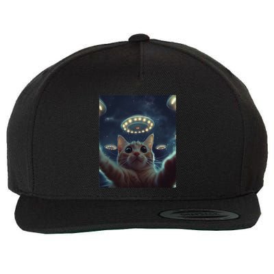 Cat Selfie With Ufos Aliens Kitten Funny Wool Snapback Cap
