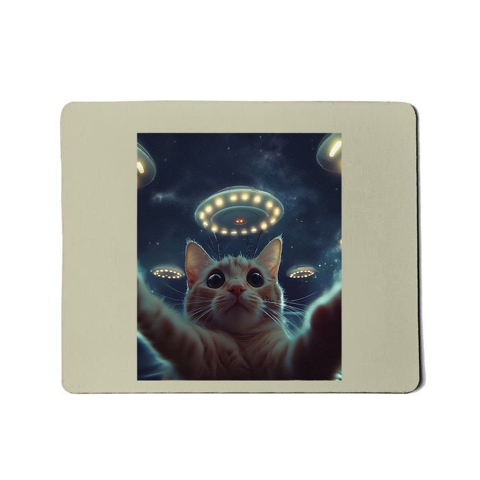 Cat Selfie With Ufos Aliens Kitten Funny Mousepad