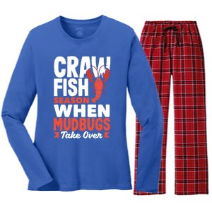 Crawfish Season When Mudbugs Take Over Gift Women's Long Sleeve Flannel Pajama Set 