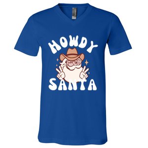 Cow Santa Western Christmas Howdy Santa Groovy Xmas Gift V-Neck T-Shirt