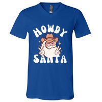 Cow Santa Western Christmas Howdy Santa Groovy Xmas Gift V-Neck T-Shirt