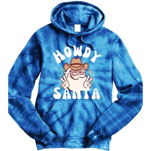 Cow Santa Western Christmas Howdy Santa Groovy Xmas Gift Tie Dye Hoodie