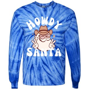 Cow Santa Western Christmas Howdy Santa Groovy Xmas Gift Tie-Dye Long Sleeve Shirt