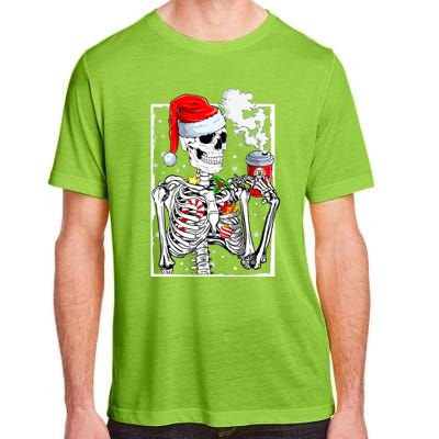 Christmas Skeleton With Smiling Skull Drinking Coffee Latte Adult ChromaSoft Performance T-Shirt