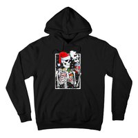 Christmas Skeleton With Smiling Skull Drinking Coffee Latte Hoodie