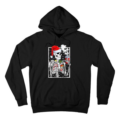 Christmas Skeleton With Smiling Skull Drinking Coffee Latte Hoodie