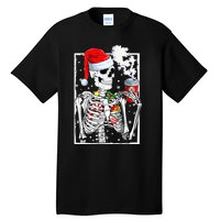 Christmas Skeleton With Smiling Skull Drinking Coffee Latte Tall T-Shirt