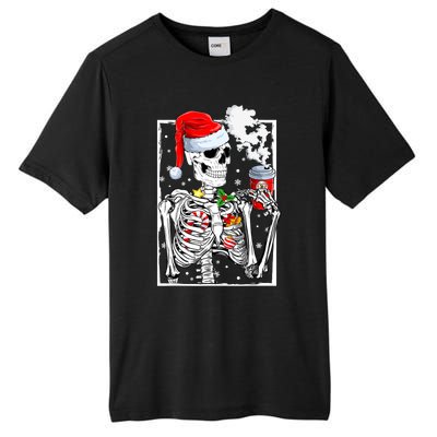 Christmas Skeleton With Smiling Skull Drinking Coffee Latte Tall Fusion ChromaSoft Performance T-Shirt