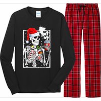 Christmas Skeleton With Smiling Skull Drinking Coffee Latte Long Sleeve Pajama Set