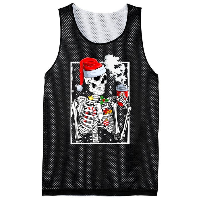 Christmas Skeleton With Smiling Skull Drinking Coffee Latte Mesh Reversible Basketball Jersey Tank