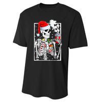 Christmas Skeleton With Smiling Skull Drinking Coffee Latte Performance Sprint T-Shirt