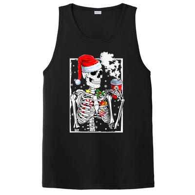 Christmas Skeleton With Smiling Skull Drinking Coffee Latte PosiCharge Competitor Tank