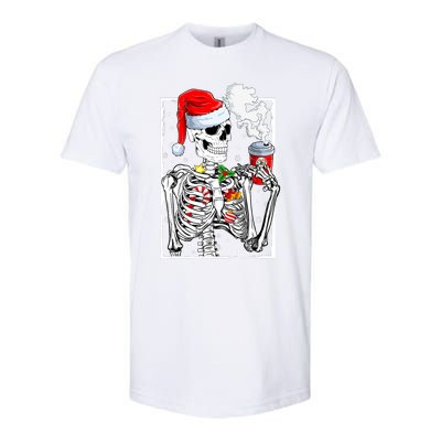 Christmas Skeleton With Smiling Skull Drinking Coffee Latte Softstyle CVC T-Shirt