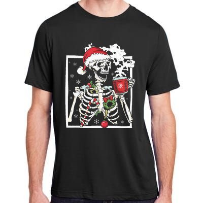 Christmas Skeleton With Smiling Skull Drinking Coffee Latte Adult ChromaSoft Performance T-Shirt