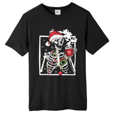 Christmas Skeleton With Smiling Skull Drinking Coffee Latte Tall Fusion ChromaSoft Performance T-Shirt