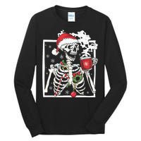 Christmas Skeleton With Smiling Skull Drinking Coffee Latte Tall Long Sleeve T-Shirt