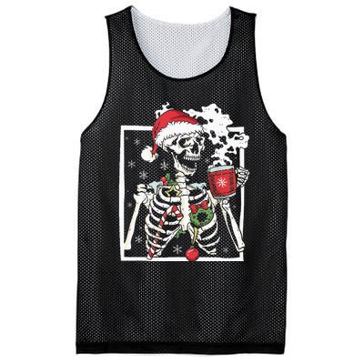 Christmas Skeleton With Smiling Skull Drinking Coffee Latte Mesh Reversible Basketball Jersey Tank