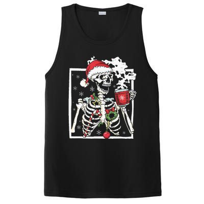 Christmas Skeleton With Smiling Skull Drinking Coffee Latte PosiCharge Competitor Tank