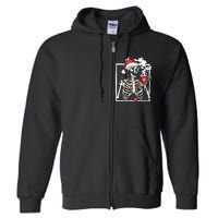 Christmas Skeleton With Smiling Skull Drinking Coffee Latte Full Zip Hoodie