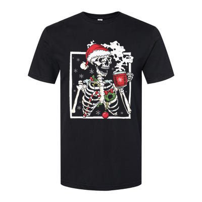 Christmas Skeleton With Smiling Skull Drinking Coffee Latte Softstyle CVC T-Shirt