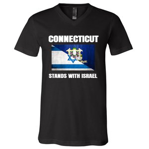 Connecticut Stands With Israel Connecticut Israel Flag V-Neck T-Shirt