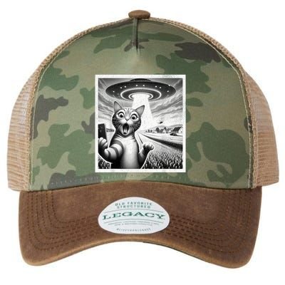 Cat Selfie With Alien Ufo Funny Cat For Women Legacy Tie Dye Trucker Hat