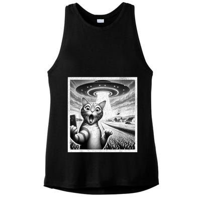 Cat Selfie With Alien Ufo Funny Cat For Women Ladies PosiCharge Tri-Blend Wicking Tank