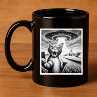 Cat Selfie With Alien Ufo Funny Cat For Women 11oz C Handle Ceramic Mug