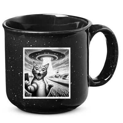 Cat Selfie With Alien Ufo Funny Cat For Women 15oz Campfire Ceramic Mug