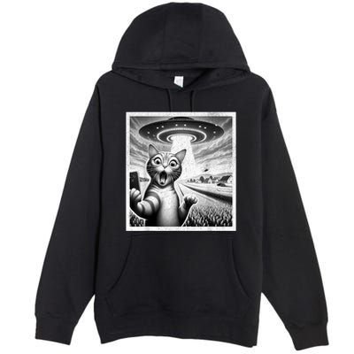 Cat Selfie With Alien Ufo Funny Cat For Women Premium Pullover Hoodie