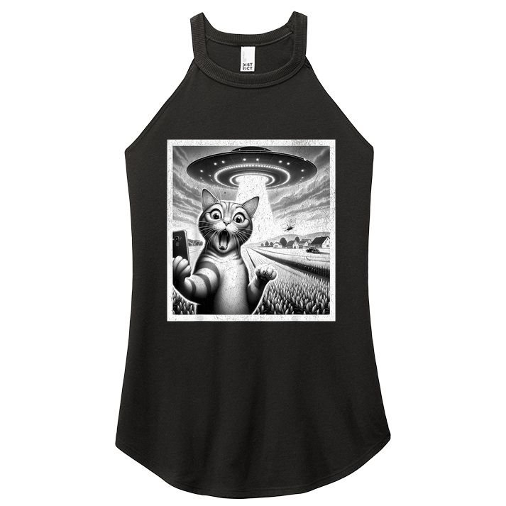 Cat Selfie With Alien Ufo Funny Cat For Women Women's Perfect Tri Rocker Tank