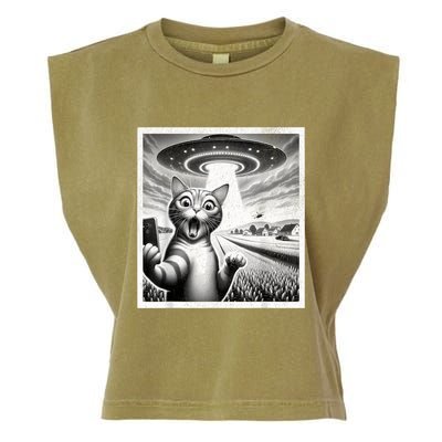 Cat Selfie With Alien Ufo Funny Cat For Women Garment-Dyed Women's Muscle Tee