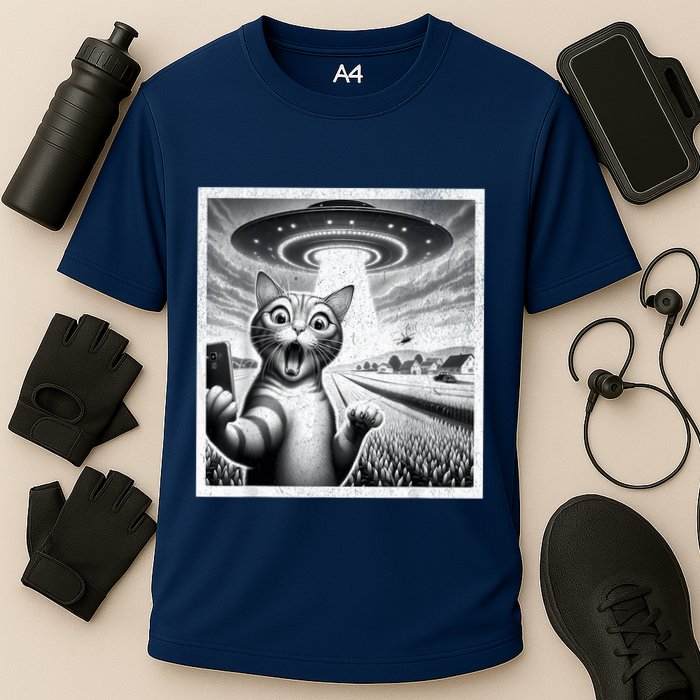 Cat Selfie With Alien Ufo Funny Cat For Women Cooling Performance Crew T-Shirt