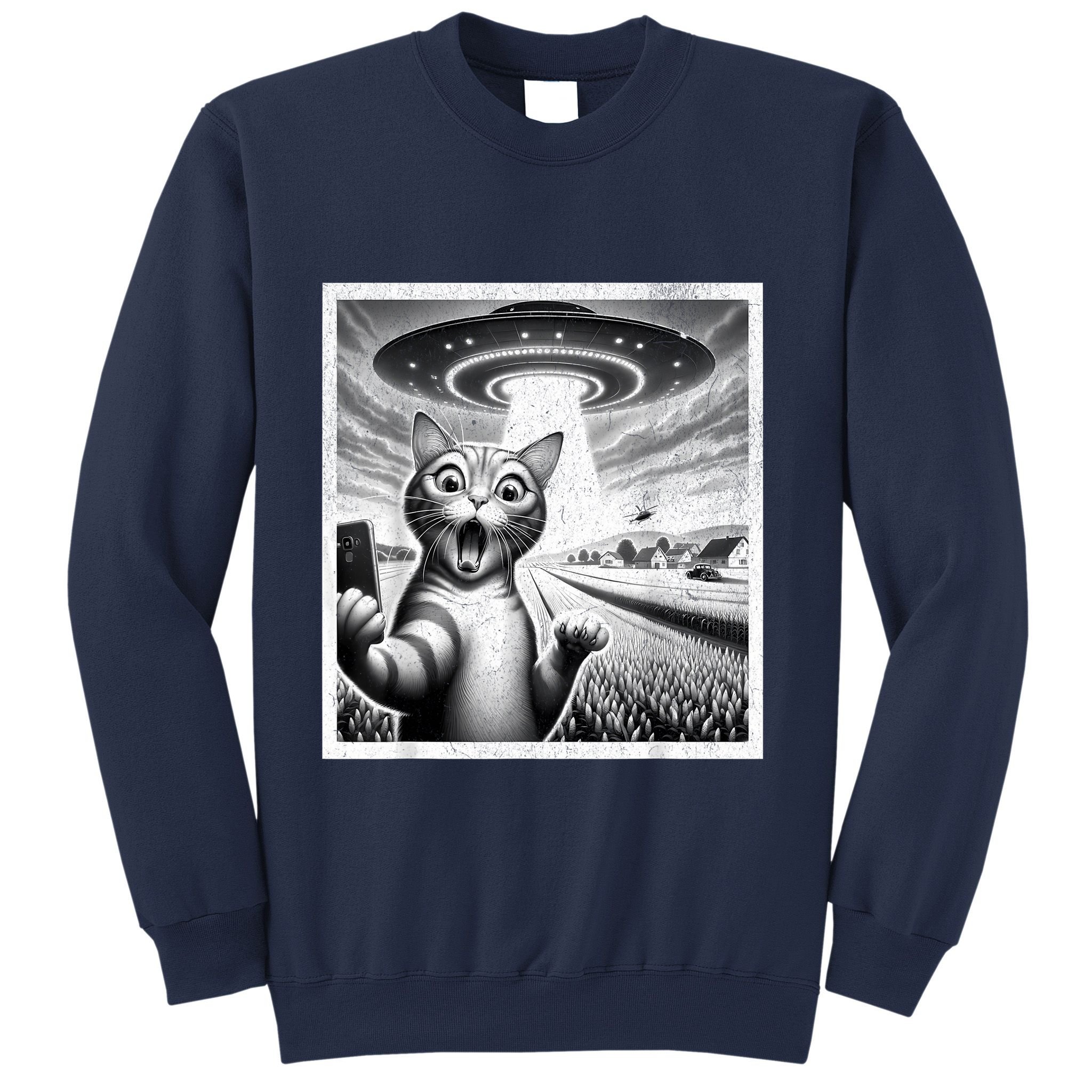 Cat Selfie With Alien Ufo Funny Cat For Women Sweatshirt