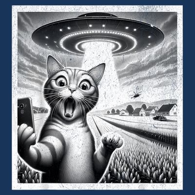 Cat Selfie With Alien Ufo Funny Cat For Women T-Shirt
