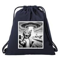 Cat Selfie With Alien Ufo Funny Cat For Women Drawstring Bag