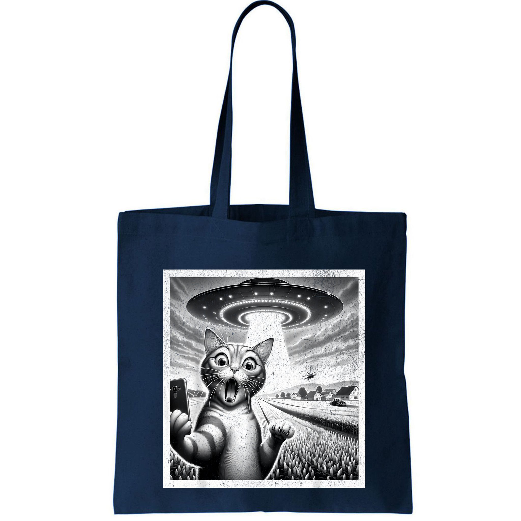 Cat Selfie With Alien Ufo Funny Cat For Women Bag