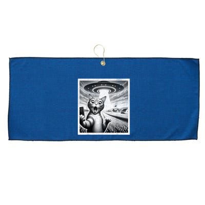 Cat Selfie With Alien Ufo Funny Cat For Women Large Microfiber Waffle Golf Towel