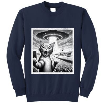 Cat Selfie With Alien Ufo Funny Cat For Women Tall Sweatshirt