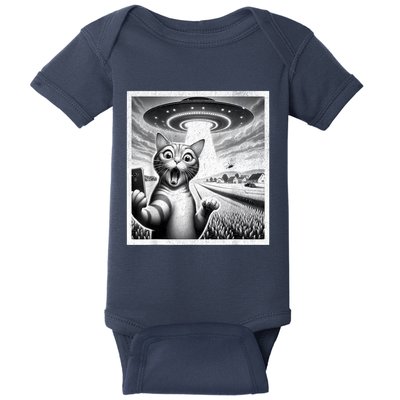 Cat Selfie With Alien Ufo Funny Cat For Women Baby Bodysuit