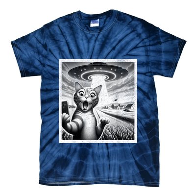 Cat Selfie With Alien Ufo Funny Cat For Women Tie-Dye T-Shirt