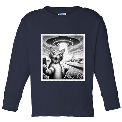 Cat Selfie With Alien Ufo Funny Cat For Women Toddler Long Sleeve Shirt