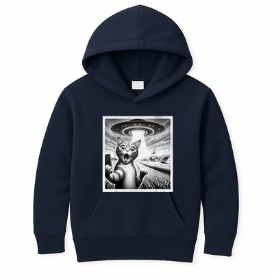 Cat Selfie With Alien Ufo Funny Cat For Women Kids Hoodie