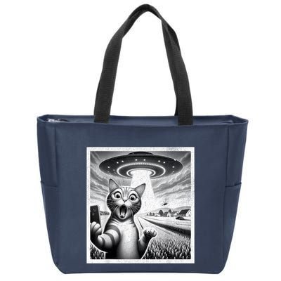 Cat Selfie With Alien Ufo Funny Cat For Women Zip Tote Bag