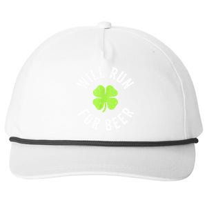 Cute Shamrock Will Run For Beer Funny St. Patricks Day Gift Snapback Five-Panel Rope Hat